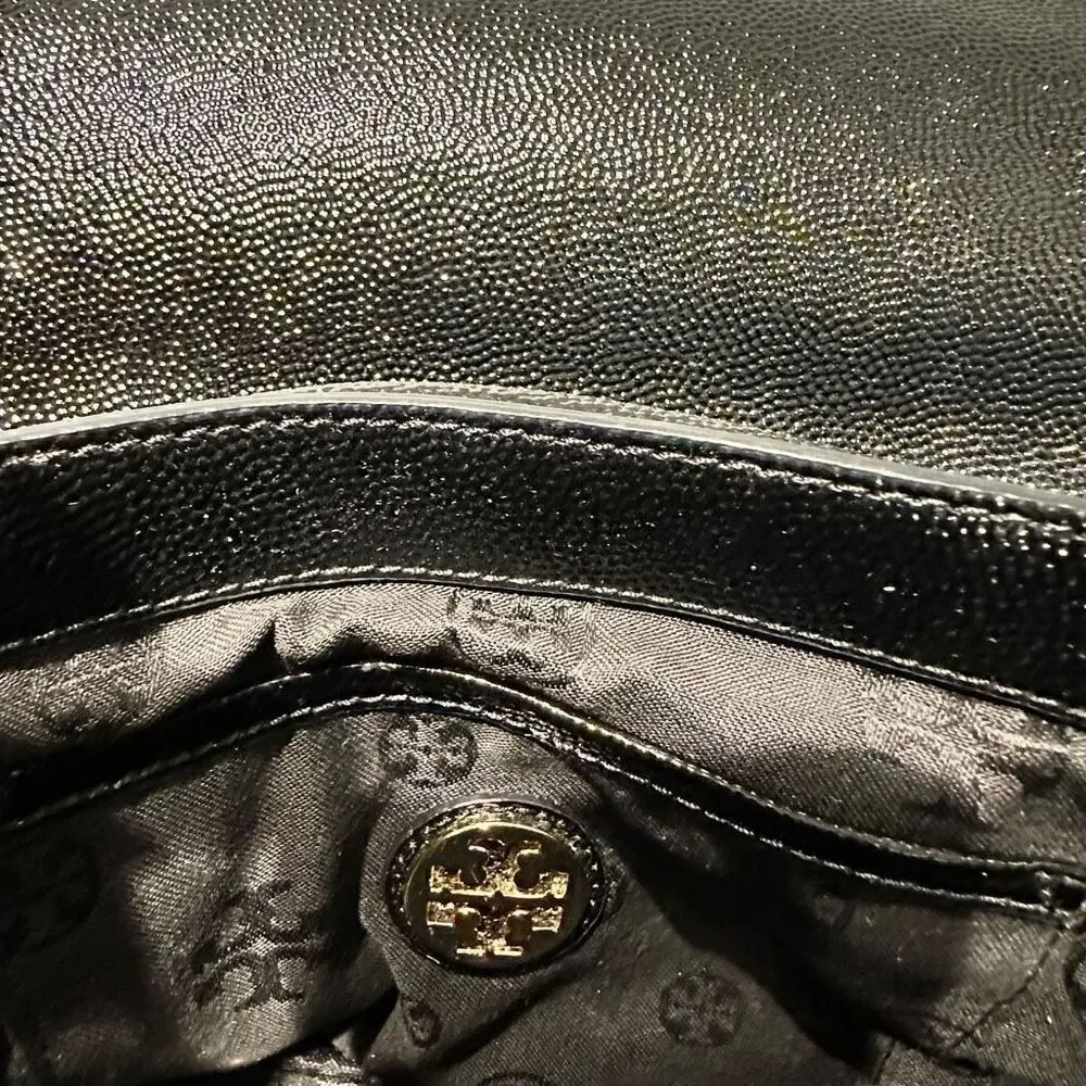 Tory Burch Magnetic Leather Chain Link Adjustable Black Crossbody Bag One Size
